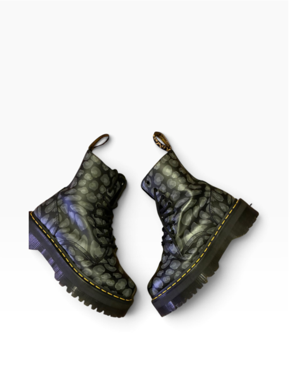 Women's Dr. Martens Jadon Leopard Print Combat Boots Black/Grey Size 8